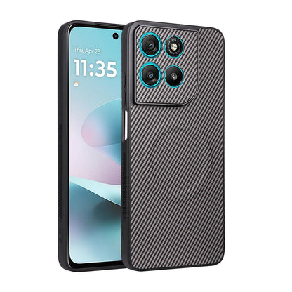 For Motorola Moto G67 Power / G57 Power Precise Cutout Carbon Fiber Texture Vegan Leather Phone Case - Grey - EDA009801315C