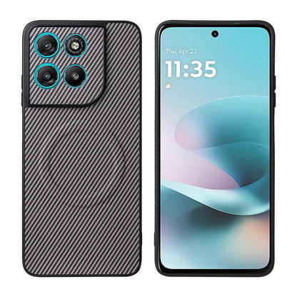 For Motorola Moto G67 Power / G57 Power Precise Cutout Carbon Fiber Texture Vegan Leather Phone Case - Grey - EDA009801315C