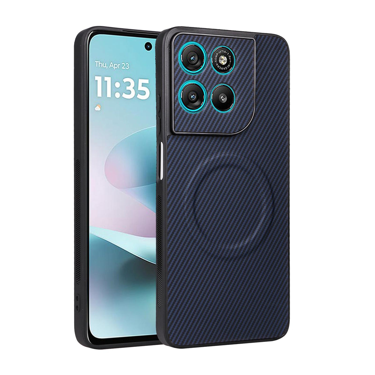 For Motorola Moto G67 Power / G57 Power Precise Cutout Carbon Fiber Texture Vegan Leather Phone Case - Blue - EDA009801315D