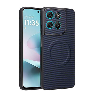 For Motorola Moto G67 Power / G57 Power Precise Cutout Carbon Fiber Texture Vegan Leather Phone Case - Blue - EDA009801315D