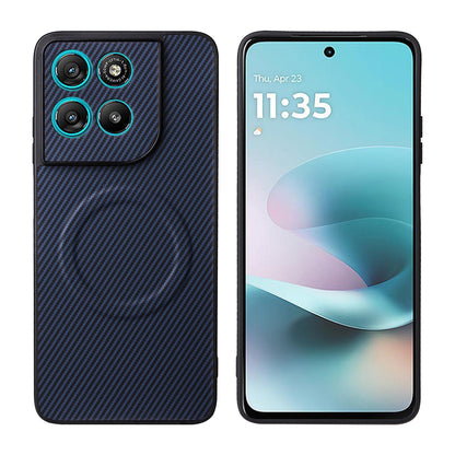 For Motorola Moto G67 Power / G57 Power Precise Cutout Carbon Fiber Texture Vegan Leather Phone Case - Blue - EDA009801315D