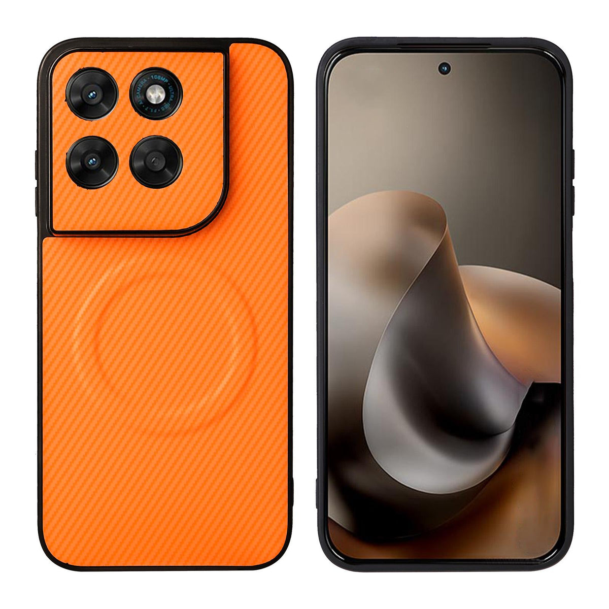 For Motorola Moto G Max / G87 / G77 / G67 Precise Cutout Carbon Fiber Texture Vegan Leather Phone Case - Orange - EDA009801317A
