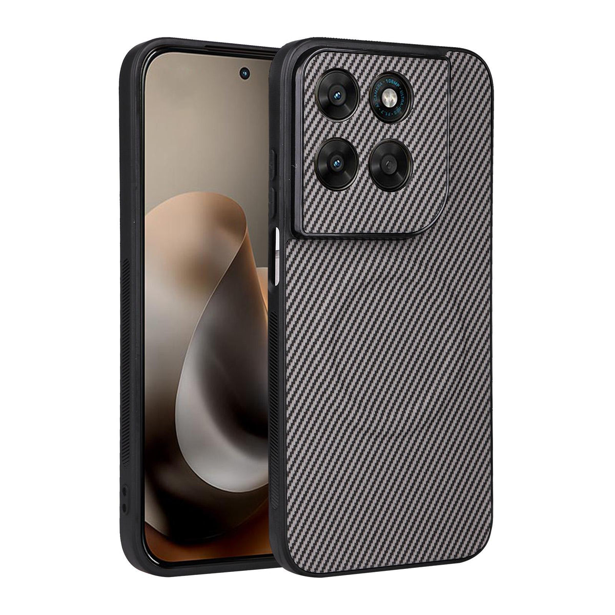 For Motorola Moto G Max / G87 / G77 / G67 Precise Cutout Carbon Fiber Texture Vegan Leather Phone Case - Grey - EDA009801317C