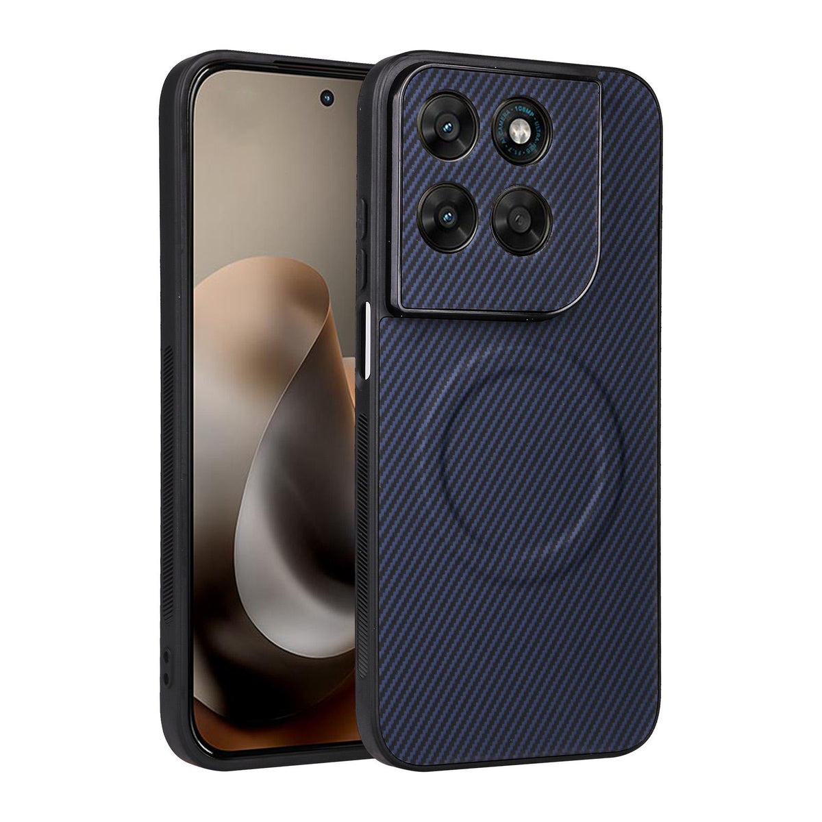 For Motorola Moto G Max / G87 / G77 / G67 Precise Cutout Carbon Fiber Texture Vegan Leather Phone Case - Blue - EDA009801317D