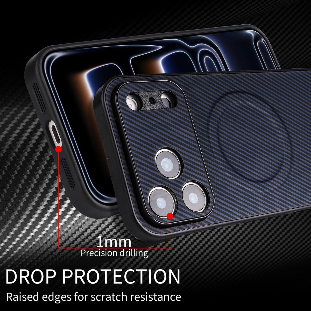 For Motorola Moto G Max / G87 / G77 / G67 Precise Cutout Carbon Fiber Texture Vegan Leather Phone Case - Blue - EDA009801317D