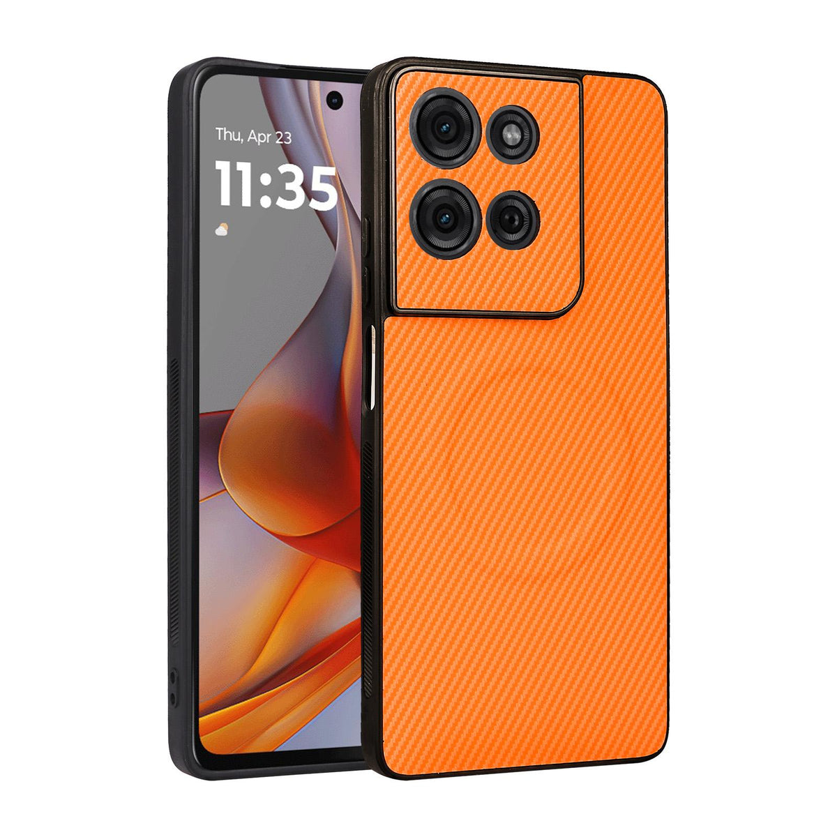 For Motorola Moto G75 5G Precise Cutout Carbon Fiber Texture Vegan Leather Phone Case - Orange - EDA009801318A