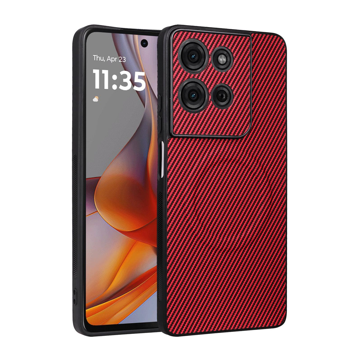For Motorola Moto G75 5G Precise Cutout Carbon Fiber Texture Vegan Leather Phone Case - Red - EDA009801318B