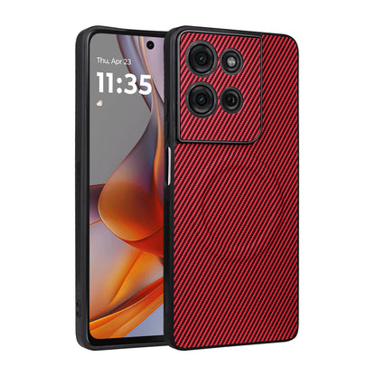 For Motorola Moto G75 5G Precise Cutout Carbon Fiber Texture Vegan Leather Phone Case - Red - EDA009801318B