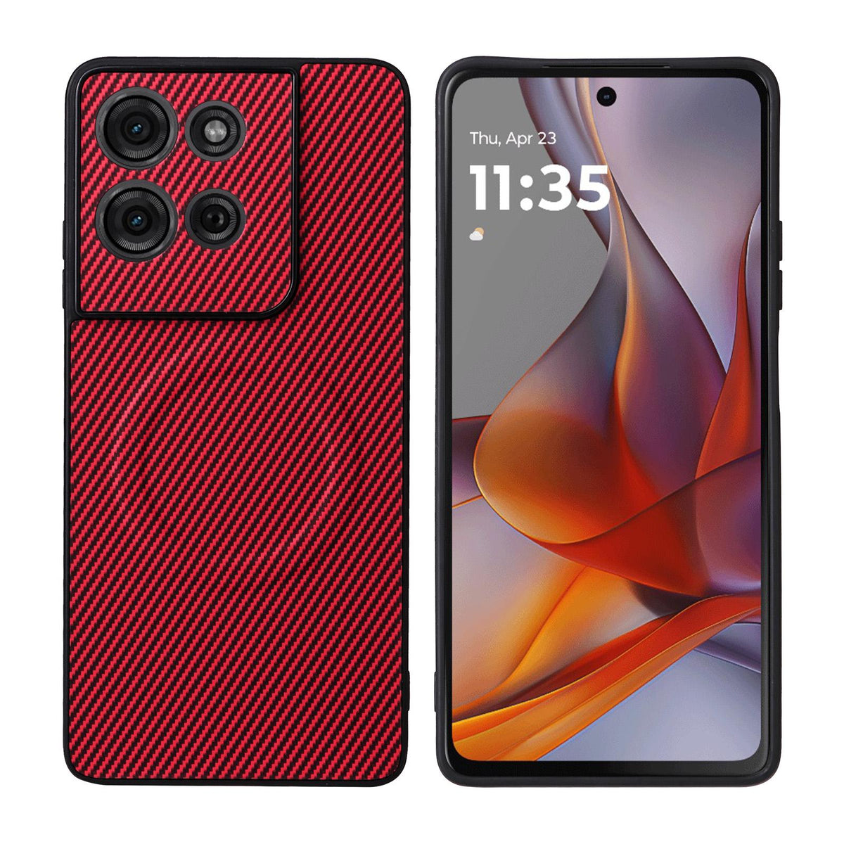 For Motorola Moto G75 5G Precise Cutout Carbon Fiber Texture Vegan Leather Phone Case - Red - EDA009801318B