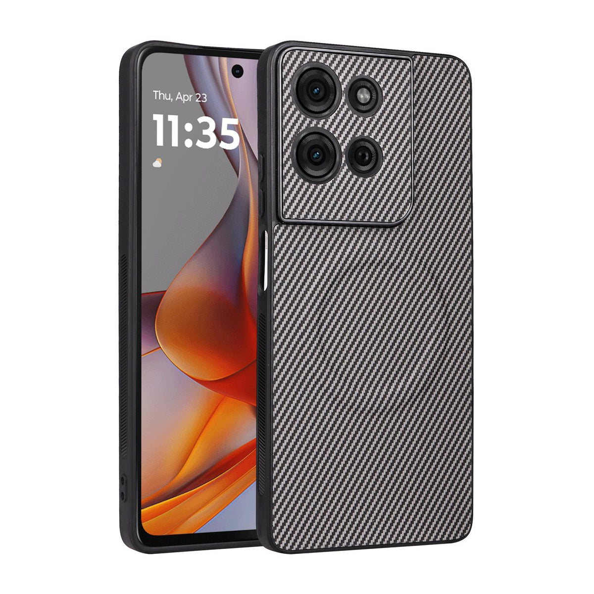 For Motorola Moto G75 5G Precise Cutout Carbon Fiber Texture Vegan Leather Phone Case - Grey - EDA009801318C