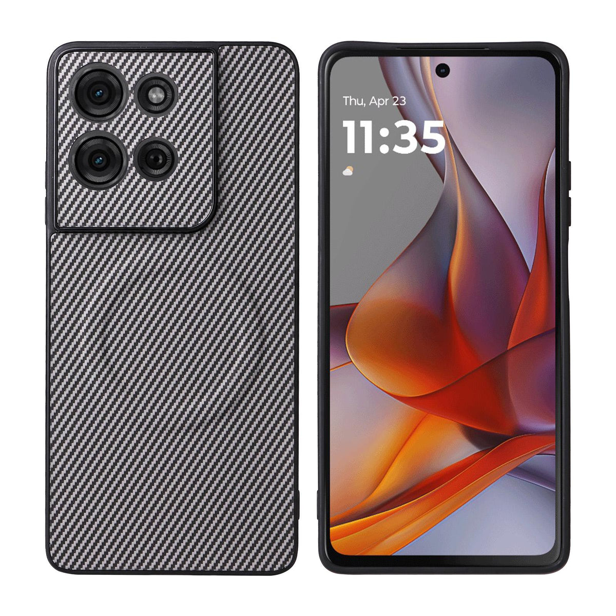 For Motorola Moto G75 5G Precise Cutout Carbon Fiber Texture Vegan Leather Phone Case - Grey - EDA009801318C