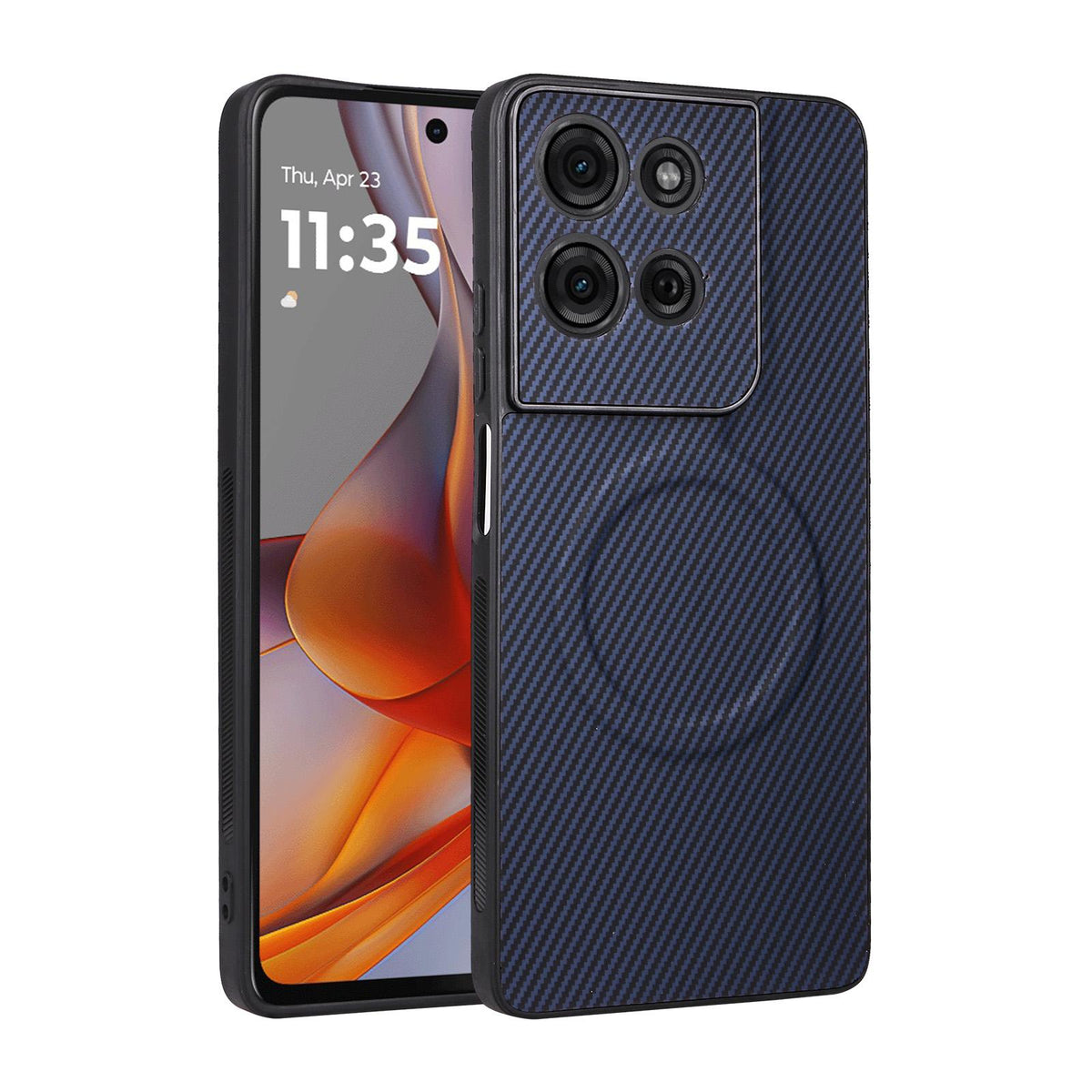 For Motorola Moto G75 5G Precise Cutout Carbon Fiber Texture Vegan Leather Phone Case - Blue - EDA009801318D