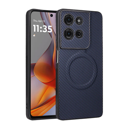 For Motorola Moto G75 5G Precise Cutout Carbon Fiber Texture Vegan Leather Phone Case - Blue - EDA009801318D