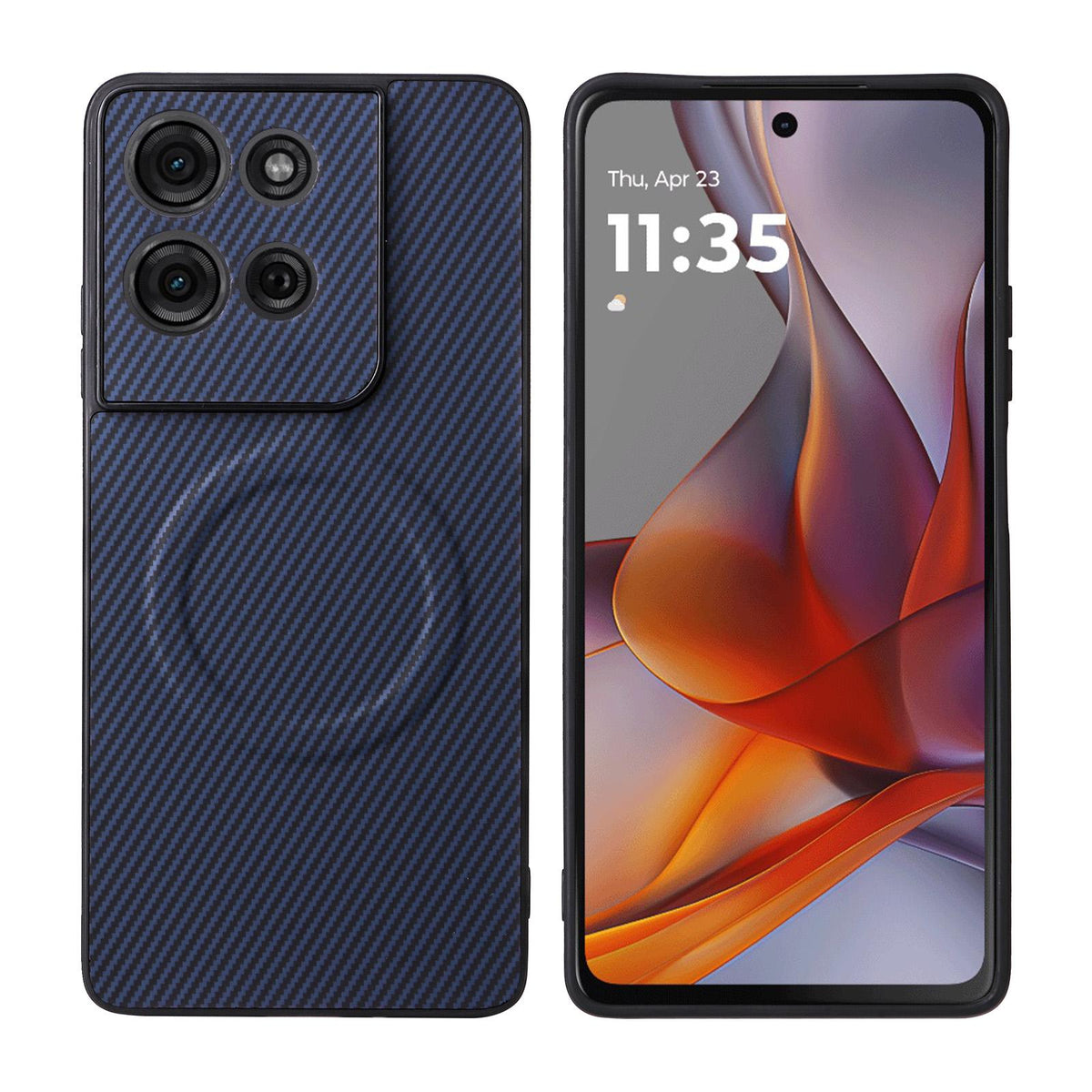 For Motorola Moto G75 5G Precise Cutout Carbon Fiber Texture Vegan Leather Phone Case - Blue - EDA009801318D