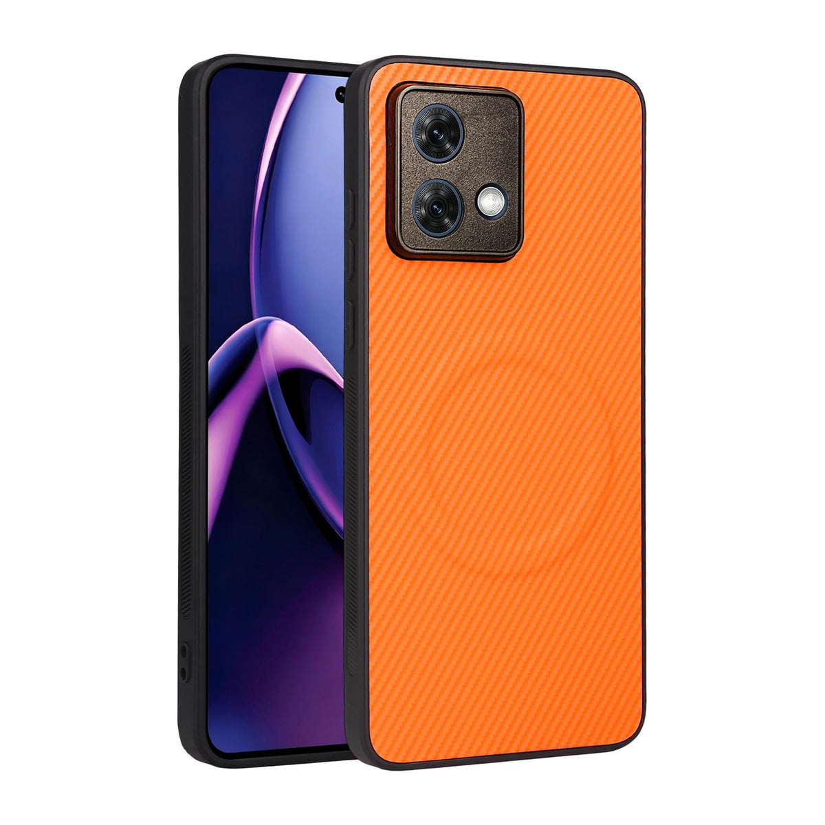 For Motorola Moto G84 5G Precise Cutout Carbon Fiber Texture Vegan Leather Phone Case - Orange - EDA009801319A