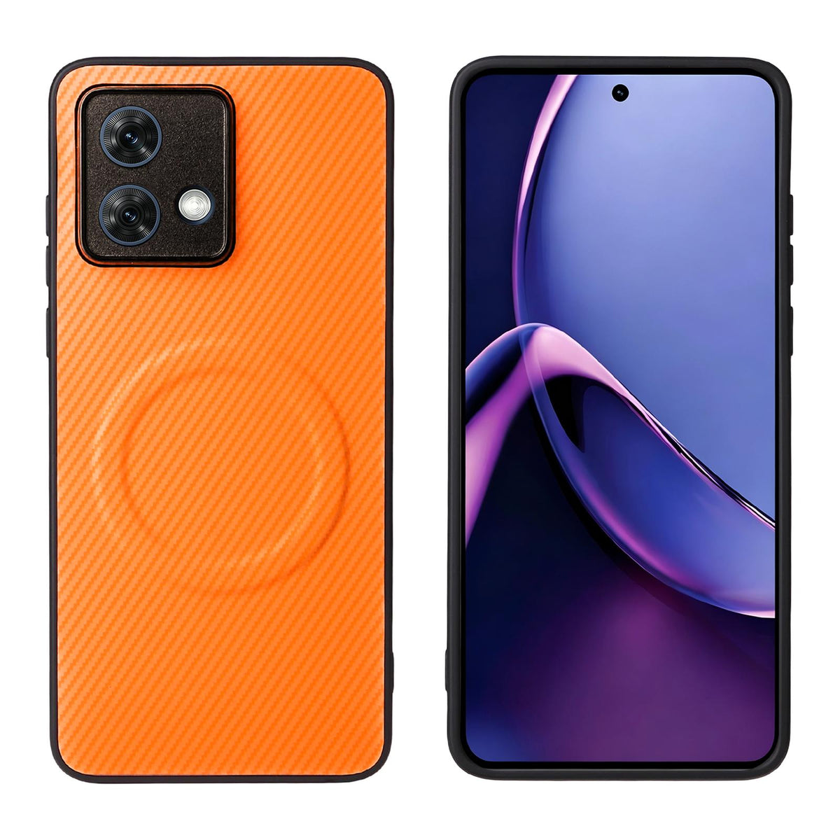 For Motorola Moto G84 5G Precise Cutout Carbon Fiber Texture Vegan Leather Phone Case - Orange - EDA009801319A
