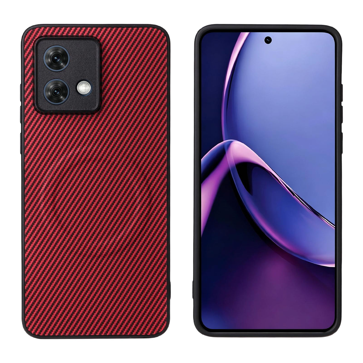 For Motorola Moto G84 5G Precise Cutout Carbon Fiber Texture Vegan Leather Phone Case - Red - EDA009801319B