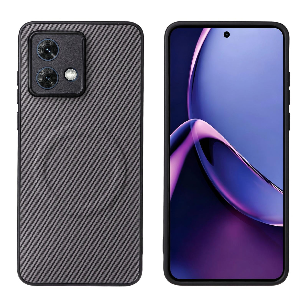 For Motorola Moto G84 5G Precise Cutout Carbon Fiber Texture Vegan Leather Phone Case - Grey - EDA009801319C