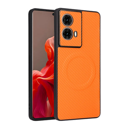 For Motorola Moto G85 / S50 Neo Precise Cutout Carbon Fiber Texture Vegan Leather Phone Case - Orange - EDA009801320A