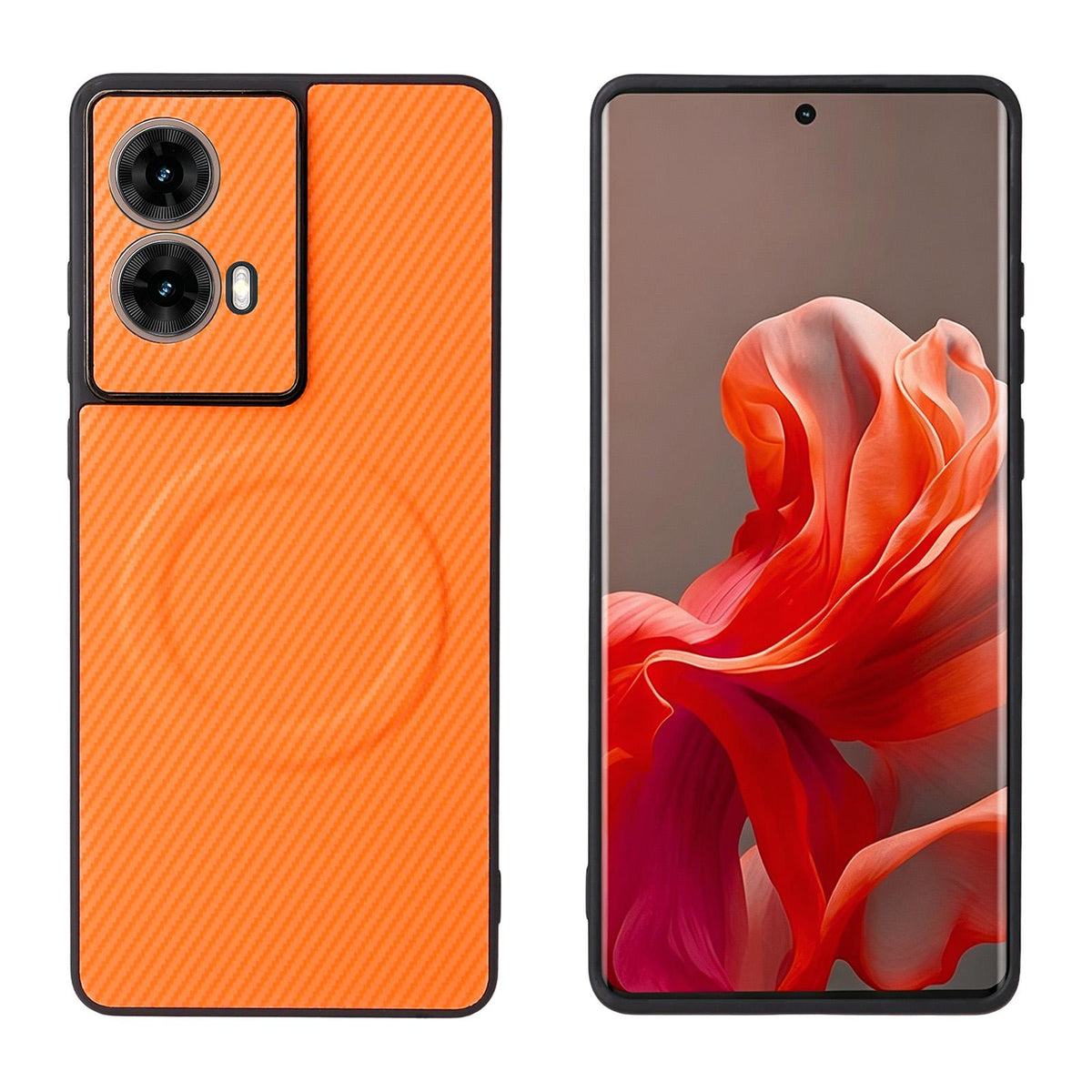 For Motorola Moto G85 / S50 Neo Precise Cutout Carbon Fiber Texture Vegan Leather Phone Case - Orange - EDA009801320A