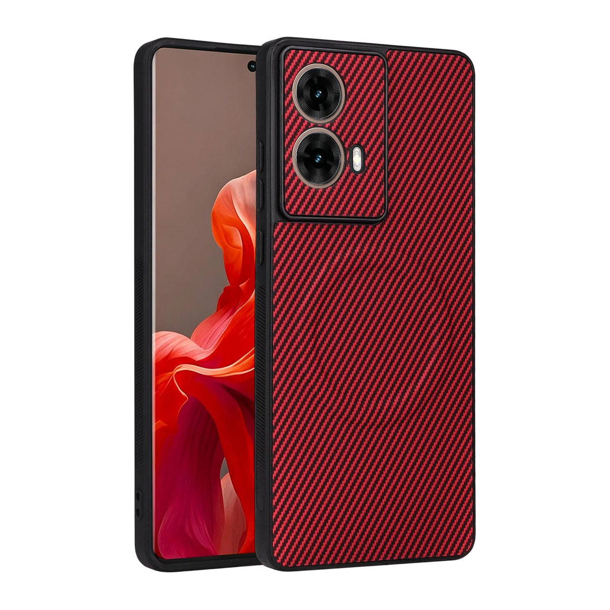 For Motorola Moto G85 / S50 Neo Precise Cutout Carbon Fiber Texture Vegan Leather Phone Case - Red - EDA009801320B