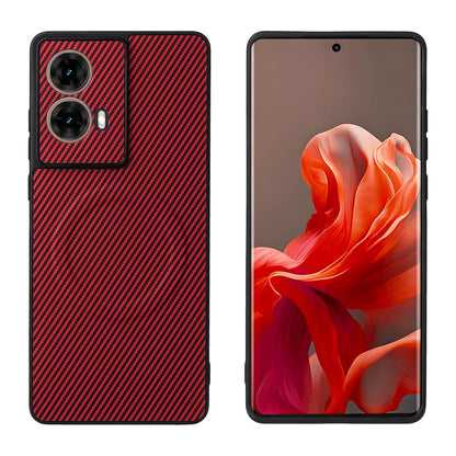 For Motorola Moto G85 / S50 Neo Precise Cutout Carbon Fiber Texture Vegan Leather Phone Case - Red - EDA009801320B
