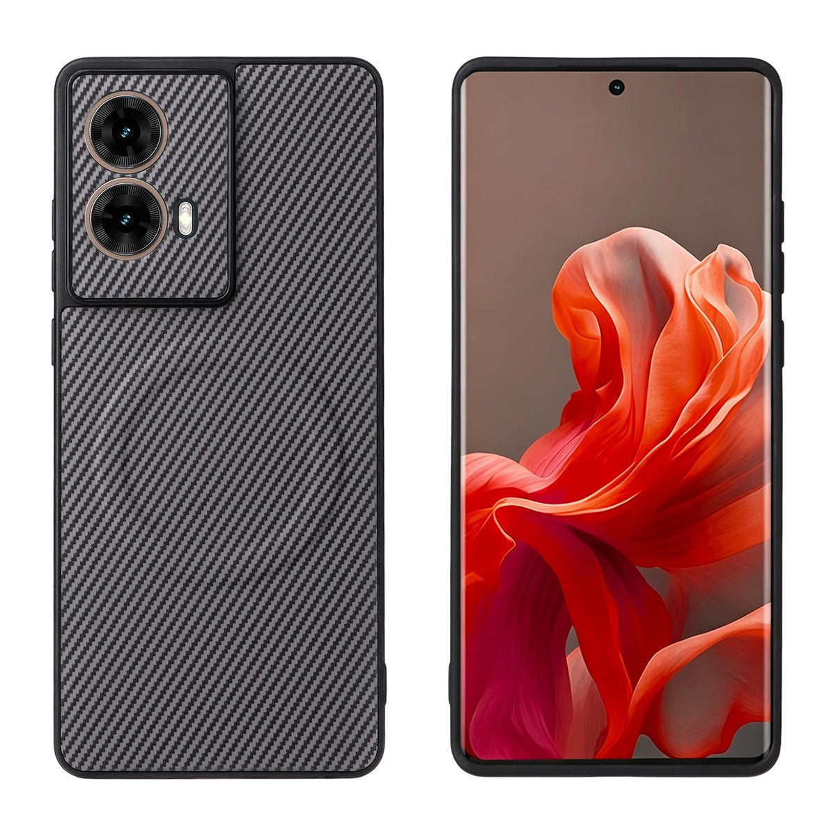 For Motorola Moto G85 / S50 Neo Precise Cutout Carbon Fiber Texture Vegan Leather Phone Case - Grey - EDA009801320C