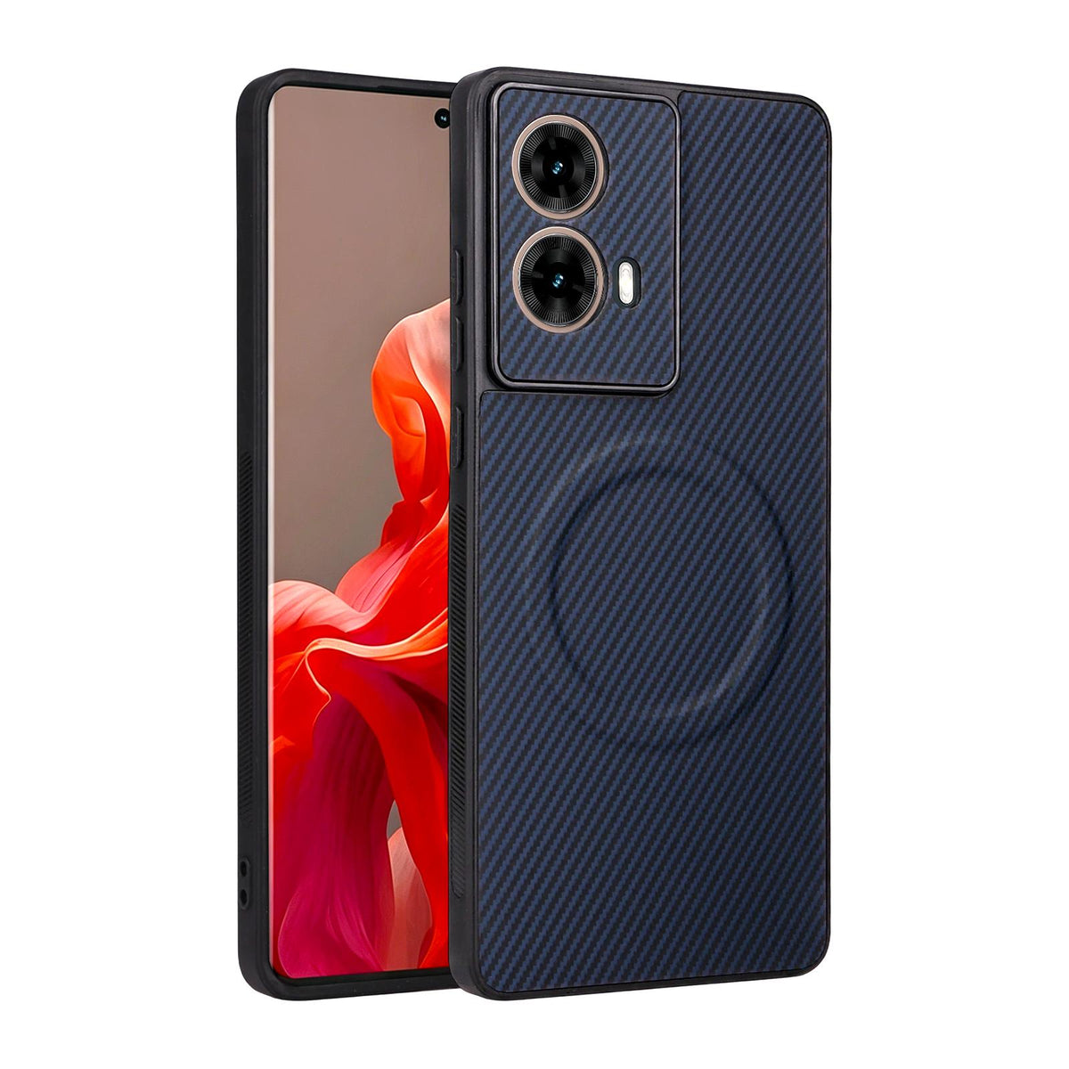 For Motorola Moto G85 / S50 Neo Precise Cutout Carbon Fiber Texture Vegan Leather Phone Case - Blue - EDA009801320D