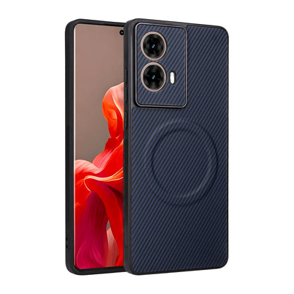 For Motorola Moto G85 / S50 Neo Precise Cutout Carbon Fiber Texture Vegan Leather Phone Case - Blue - EDA009801320D