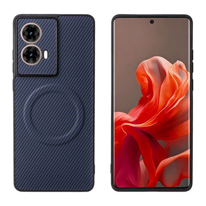 For Motorola Moto G85 / S50 Neo Precise Cutout Carbon Fiber Texture Vegan Leather Phone Case - Blue - EDA009801320D