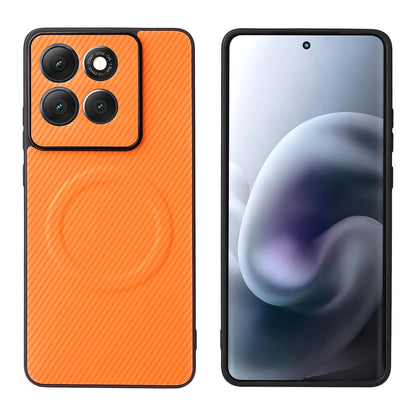 For Motorola Moto G86 5G Precise Cutout Carbon Fiber Texture Vegan Leather Phone Case - Orange - EDA009801321A