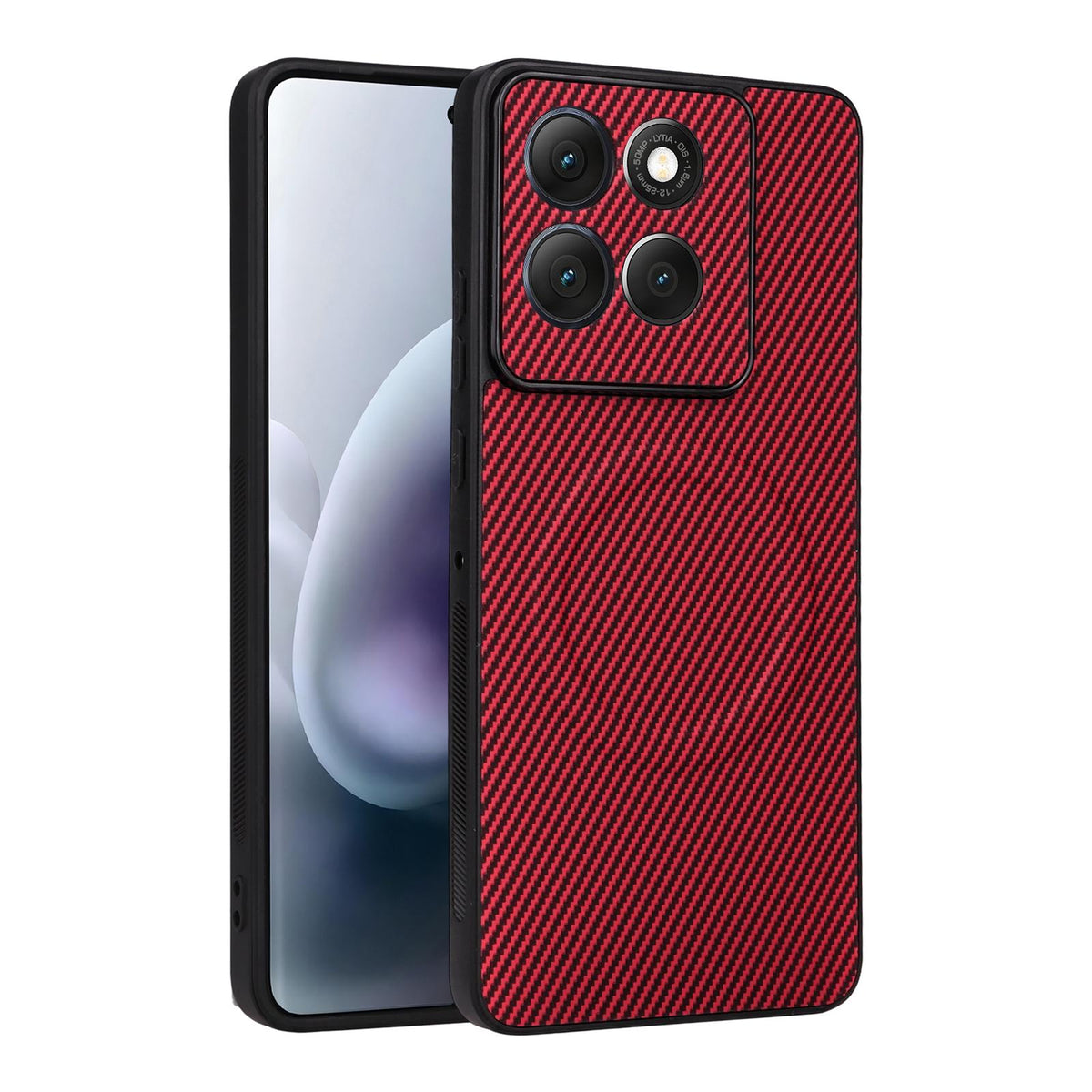 For Motorola Moto G86 5G Precise Cutout Carbon Fiber Texture Vegan Leather Phone Case - Red - EDA009801321B
