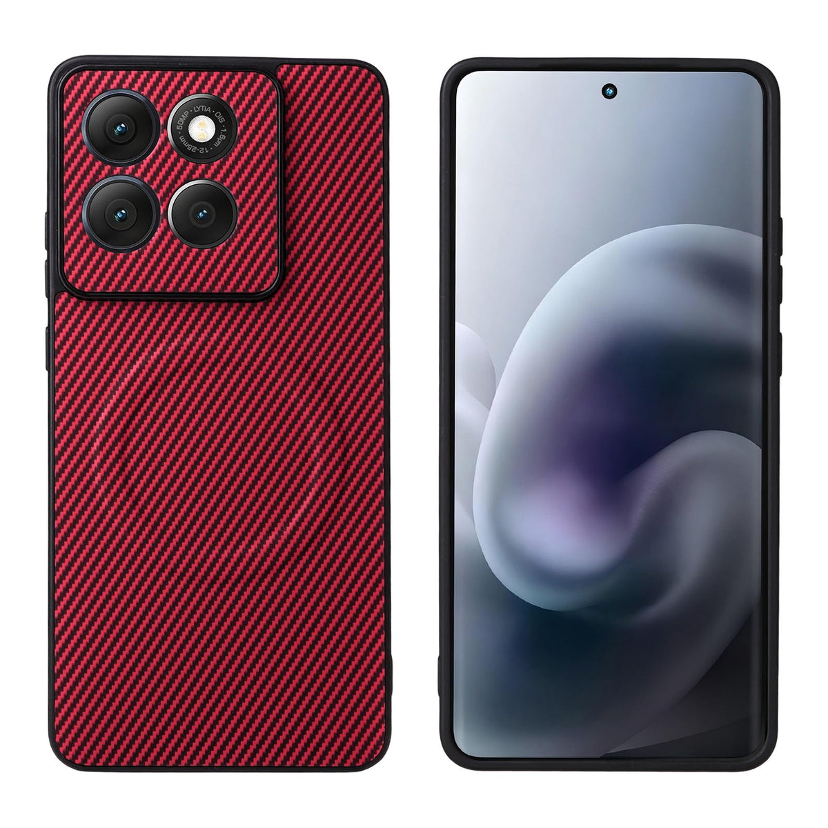 For Motorola Moto G86 5G Precise Cutout Carbon Fiber Texture Vegan Leather Phone Case - Red - EDA009801321B