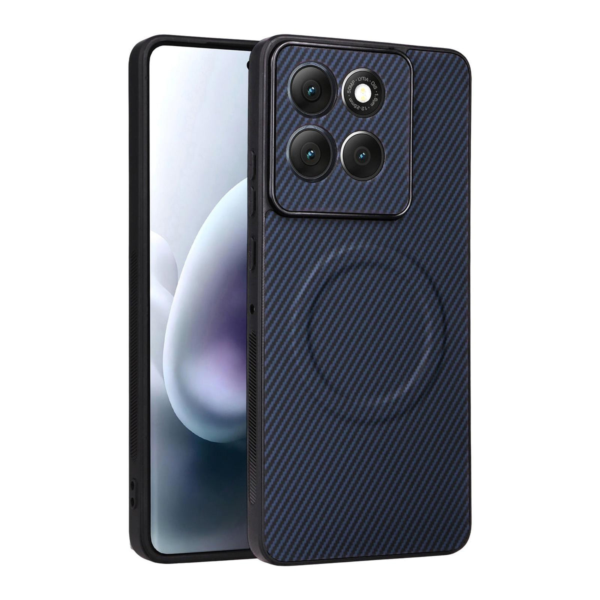 For Motorola Moto G86 5G Precise Cutout Carbon Fiber Texture Vegan Leather Phone Case - Blue - EDA009801321D