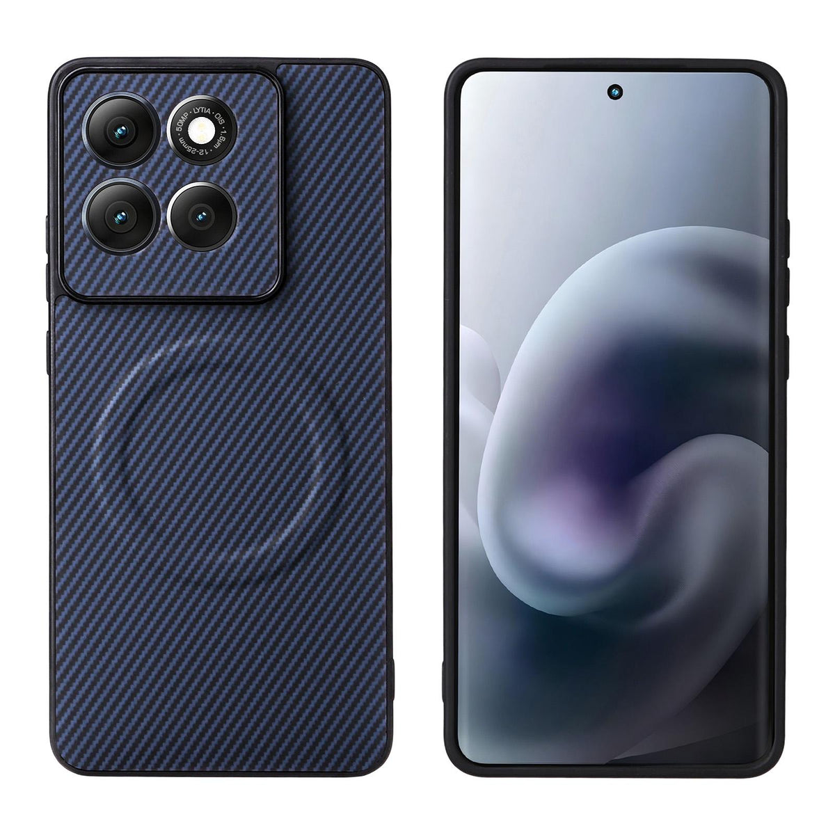For Motorola Moto G86 5G Precise Cutout Carbon Fiber Texture Vegan Leather Phone Case - Blue - EDA009801321D