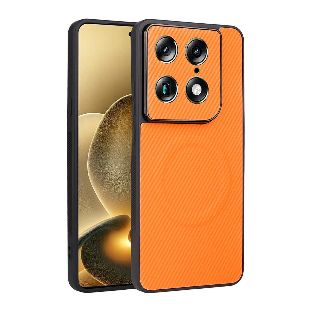 For Motorola Moto X70 Air Pro / Signature Precise Cutout Carbon Fiber Texture Vegan Leather Phone Case - Orange - EDA009801322A