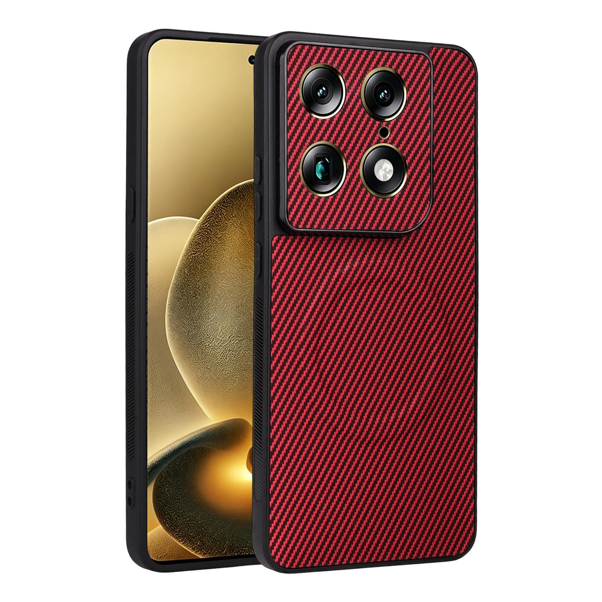 For Motorola Moto X70 Air Pro / Signature Precise Cutout Carbon Fiber Texture Vegan Leather Phone Case - Red - EDA009801322B