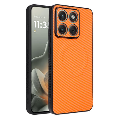 For Motorola Edge 70 Max 5G Precise Cutout Carbon Fiber Texture Vegan Leather Phone Case - Orange - EDA009801323A