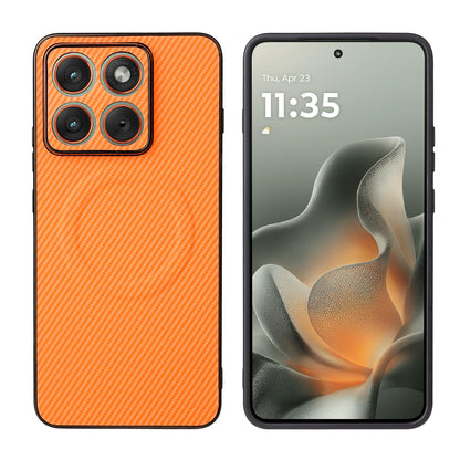 For Motorola Edge 70 Max 5G Precise Cutout Carbon Fiber Texture Vegan Leather Phone Case - Orange - EDA009801323A