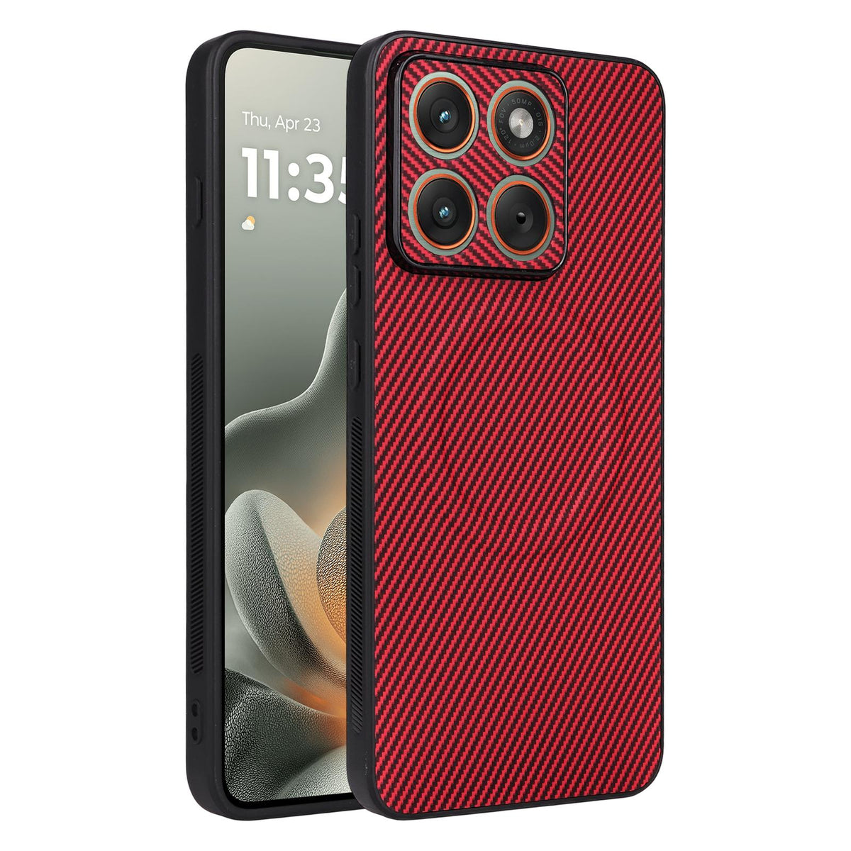 For Motorola Edge 70 Max 5G Precise Cutout Carbon Fiber Texture Vegan Leather Phone Case - Red - EDA009801323B