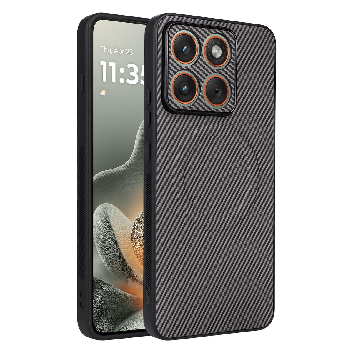 For Motorola Edge 70 Max 5G Precise Cutout Carbon Fiber Texture Vegan Leather Phone Case - Grey - EDA009801323C