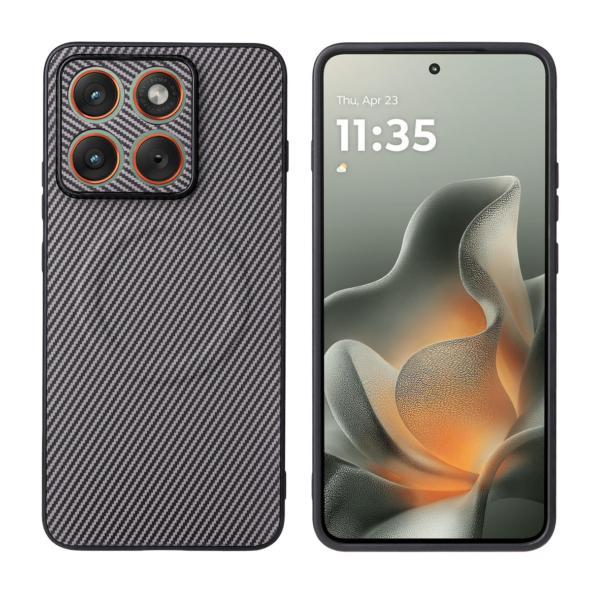 For Motorola Edge 70 Max 5G Precise Cutout Carbon Fiber Texture Vegan Leather Phone Case - Grey - EDA009801323C