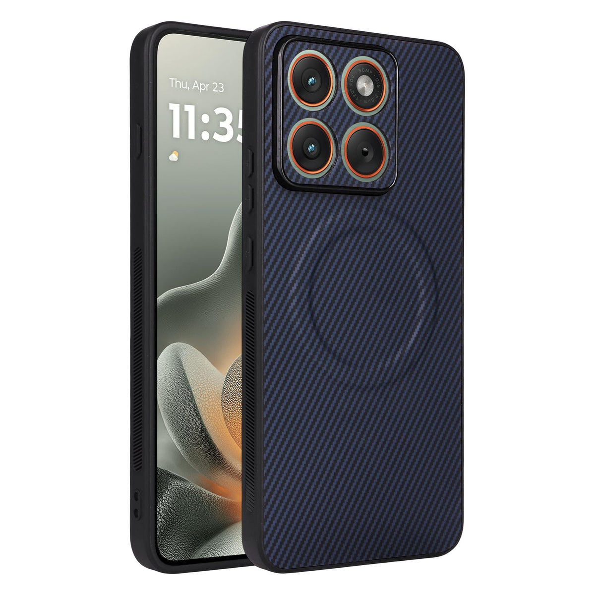 For Motorola Edge 70 Max 5G Precise Cutout Carbon Fiber Texture Vegan Leather Phone Case - Blue - EDA009801323D