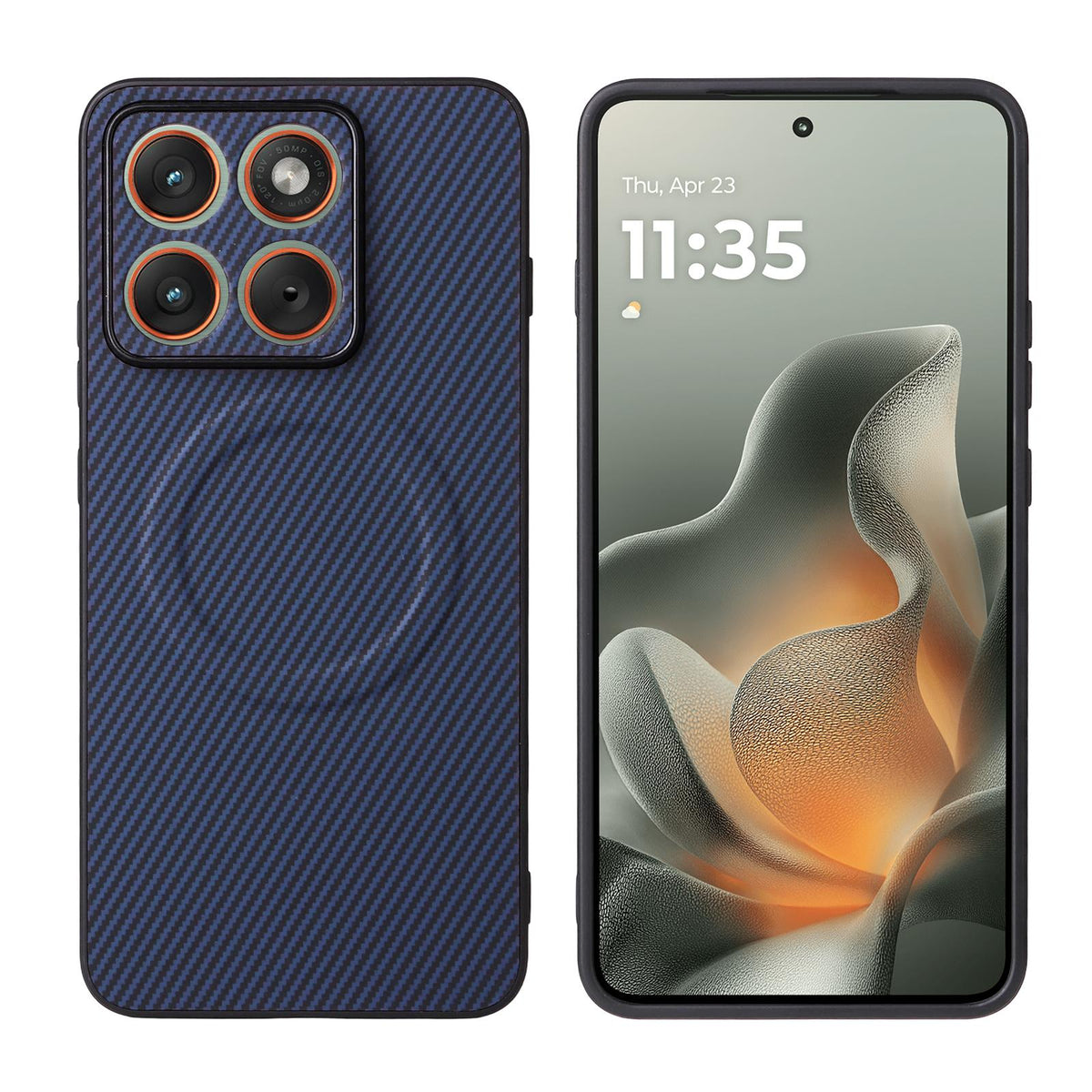 For Motorola Edge 70 Max 5G Precise Cutout Carbon Fiber Texture Vegan Leather Phone Case - Blue - EDA009801323D