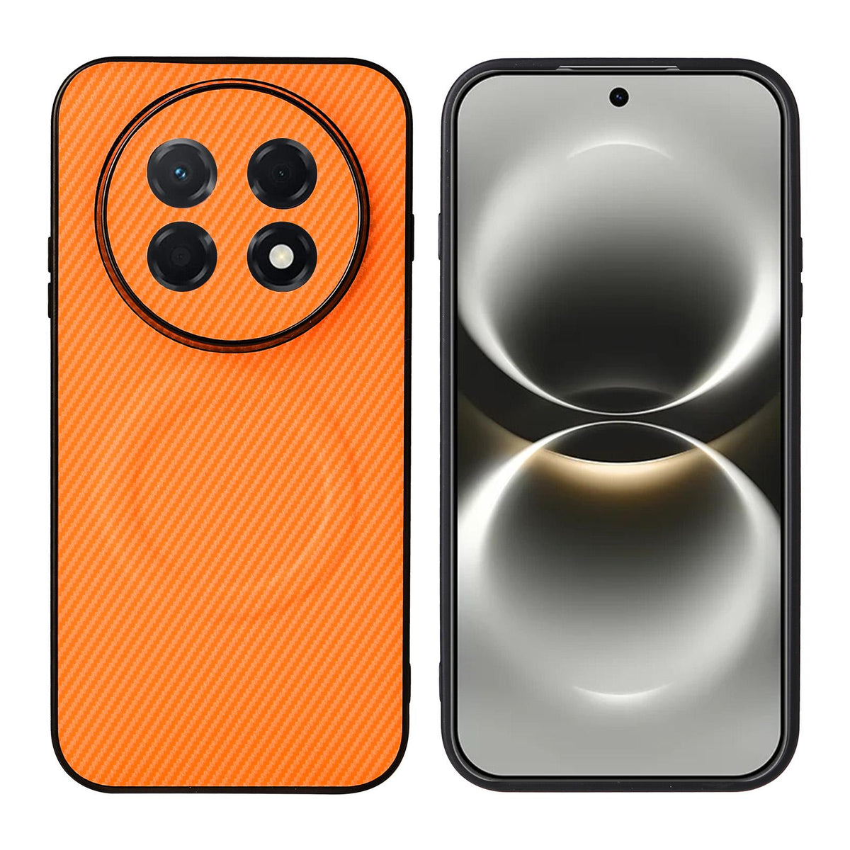 For Huawei nova 15 Max / Enjoy 90 Pro Max Precise Cutout Carbon Fiber Texture Vegan Leather Phone Case - Orange - EDA009801406A