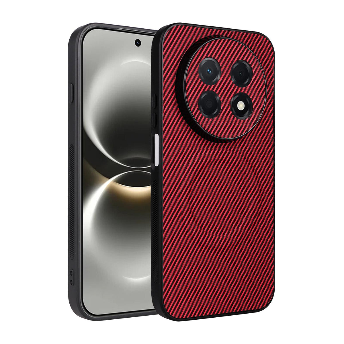For Huawei nova 15 Max / Enjoy 90 Pro Max Precise Cutout Carbon Fiber Texture Vegan Leather Phone Case - Red - EDA009801406B