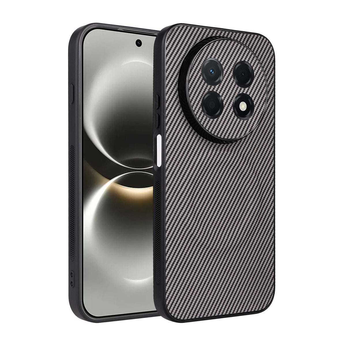 For Huawei nova 15 Max / Enjoy 90 Pro Max Precise Cutout Carbon Fiber Texture Vegan Leather Phone Case - Grey - EDA009801406C