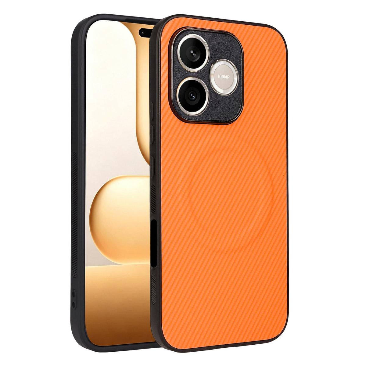 For Honor 600 Lite Global Precise Cutout Carbon Fiber Texture Vegan Leather Phone Case - Orange - EDA009801501A