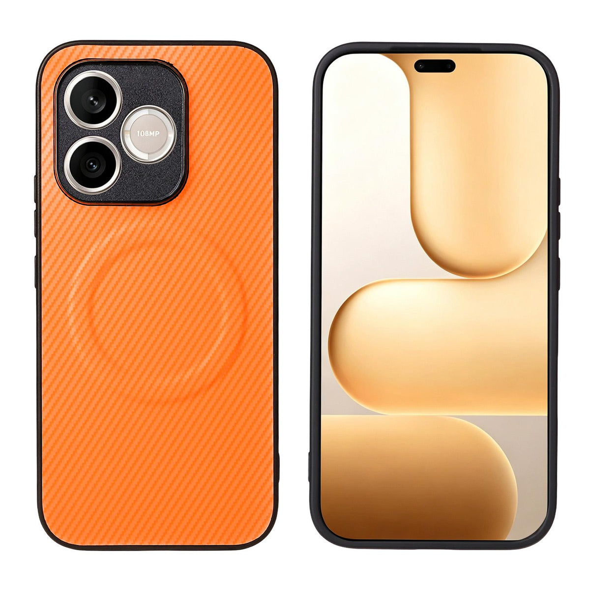 For Honor 600 Lite Global Precise Cutout Carbon Fiber Texture Vegan Leather Phone Case - Orange - EDA009801501A