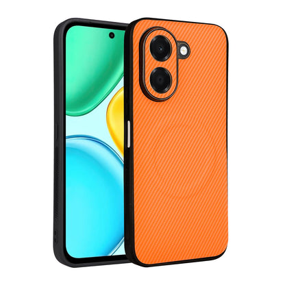 For Honor X7e 4G Precise Cutout Carbon Fiber Texture Vegan Leather Phone Case - Orange - EDA009801510A